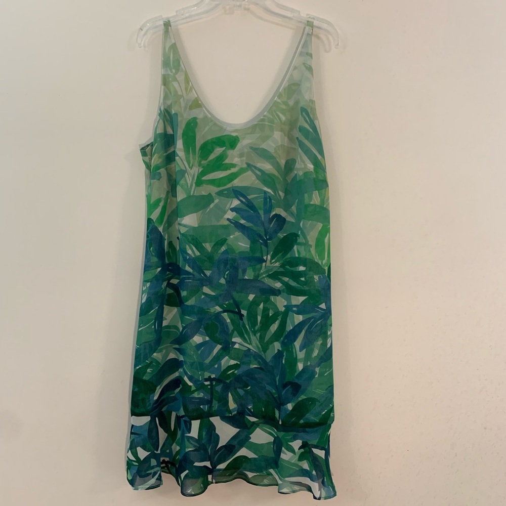 Cabi Castaway Dress tropical green leaf print M